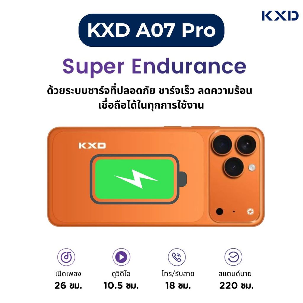 มือถือแอนดรอยด์น่าใช้ KXD A07 Pro หน่วยความจำที่ให้มาแบบเหลือเฟือ ด้วย RAM ที่ขยายได้สูงสุดถึง 11GB (3GB + 8GB Virtual RAM) และหน่วยความจำภายใน 64GB ทำให้การสลับแอปพลิเคชันไปมาหรือการเปิดแอปฯ ทิ้งไว้ทำได้โดยเครื่องไม่หน่วง ด้วยขุมพลัง Octa-Core ที่รองรับแอปพลิเคชันยุคใหม่ได้ครบ และยังมีแบตเตอรี่ความจุ 4,500 mAh